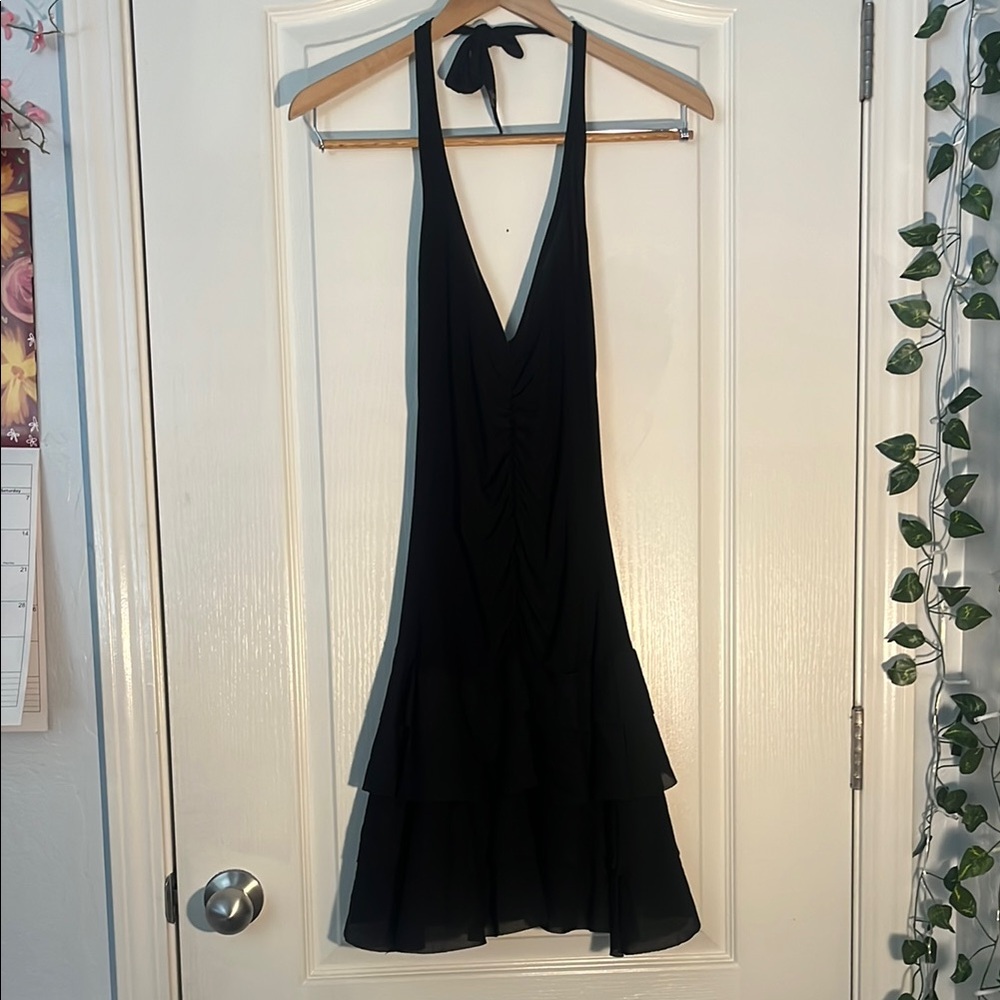 Finesse Black Ruffled Tiered Halter Sundress